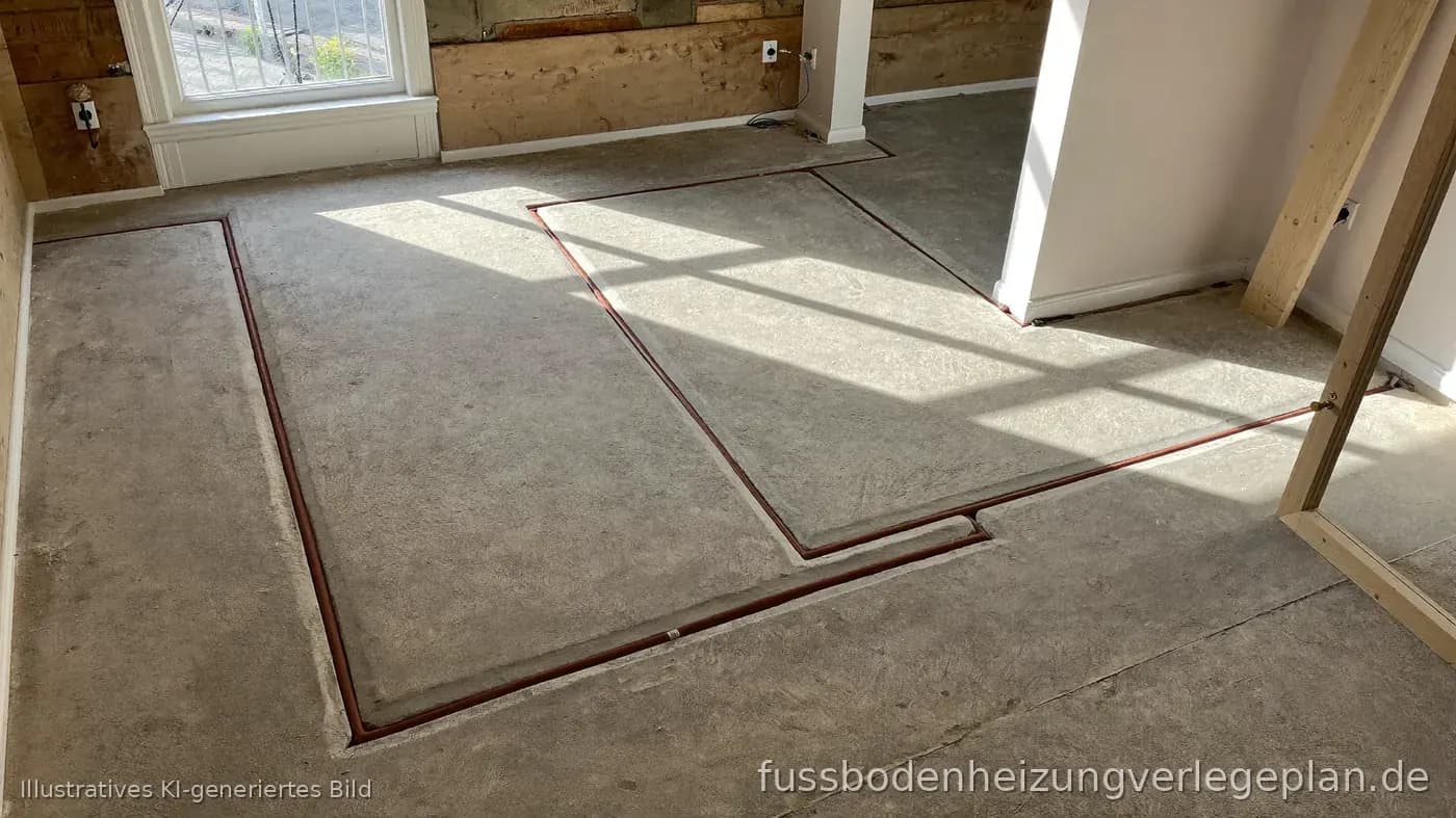 Renovierungsbaustelle mit freigelegtem Bodenaufbau für nachträgliche Fußbodenheizung